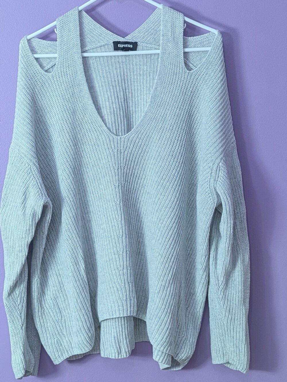 Express XL Knit Grey Cold Shoulder Sweater